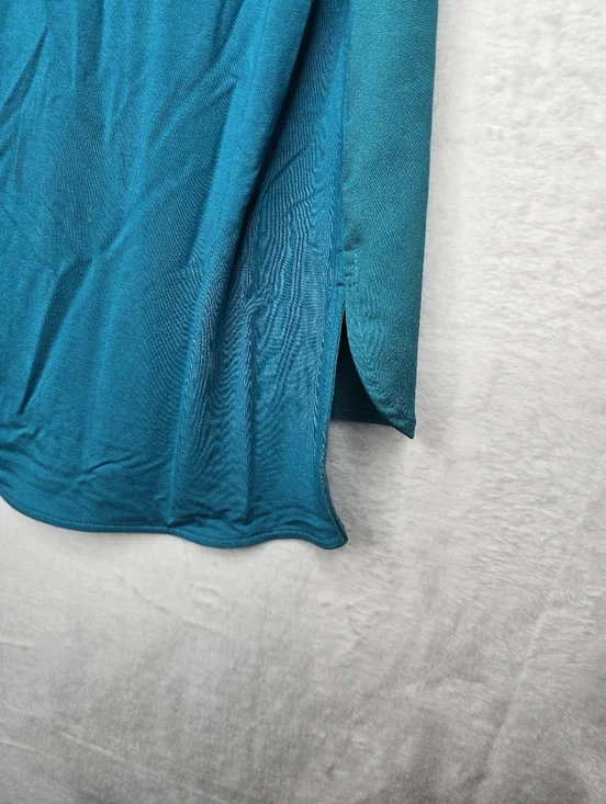 Calvin Klein Teal Sleeveless Blouse XL Gold Zip High Low Top - Picture 5 of 8